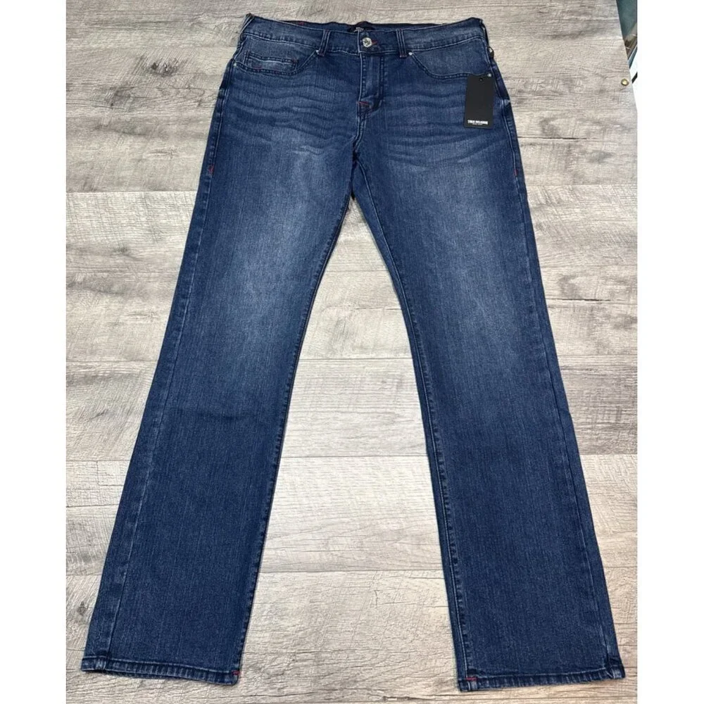 True Religion Ricky Jeans Mens 34 Blue Denim‎ Relaxed Straight Stretch $159 NEW